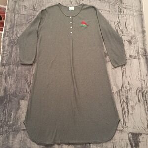 Kittens Gray Thermal Long‎ Sleeve Cardinal Bird Embroidered Nightgown Sleepwear